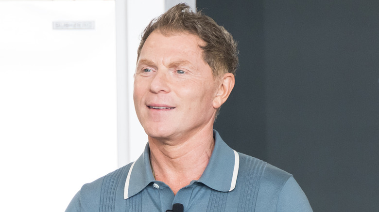 Celebrity chef Bobby Flay at a live cooking demonstraton.