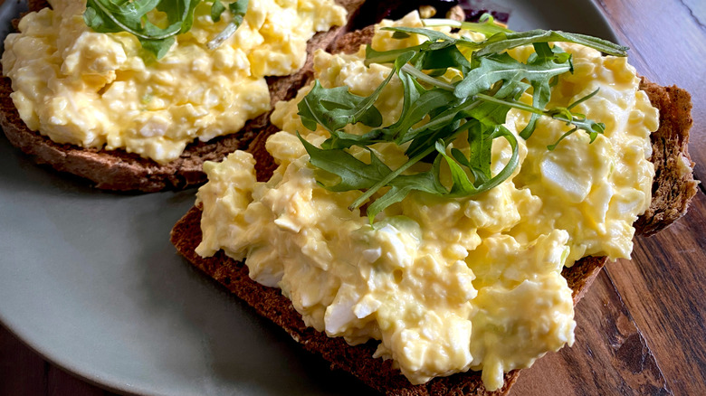open-faced egg salad sandwich