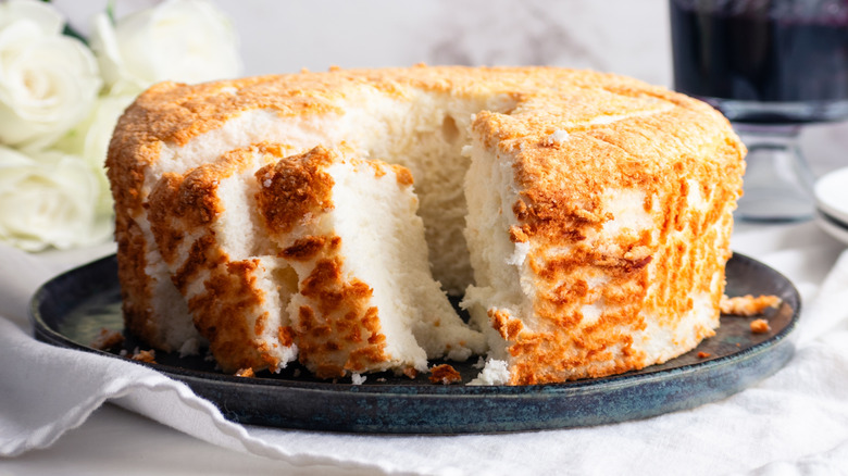 A plated angel food cake