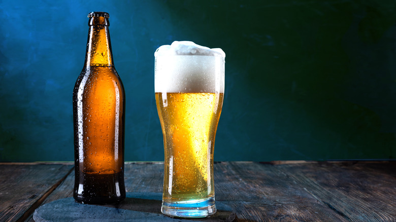 bottle and glass of cold beer